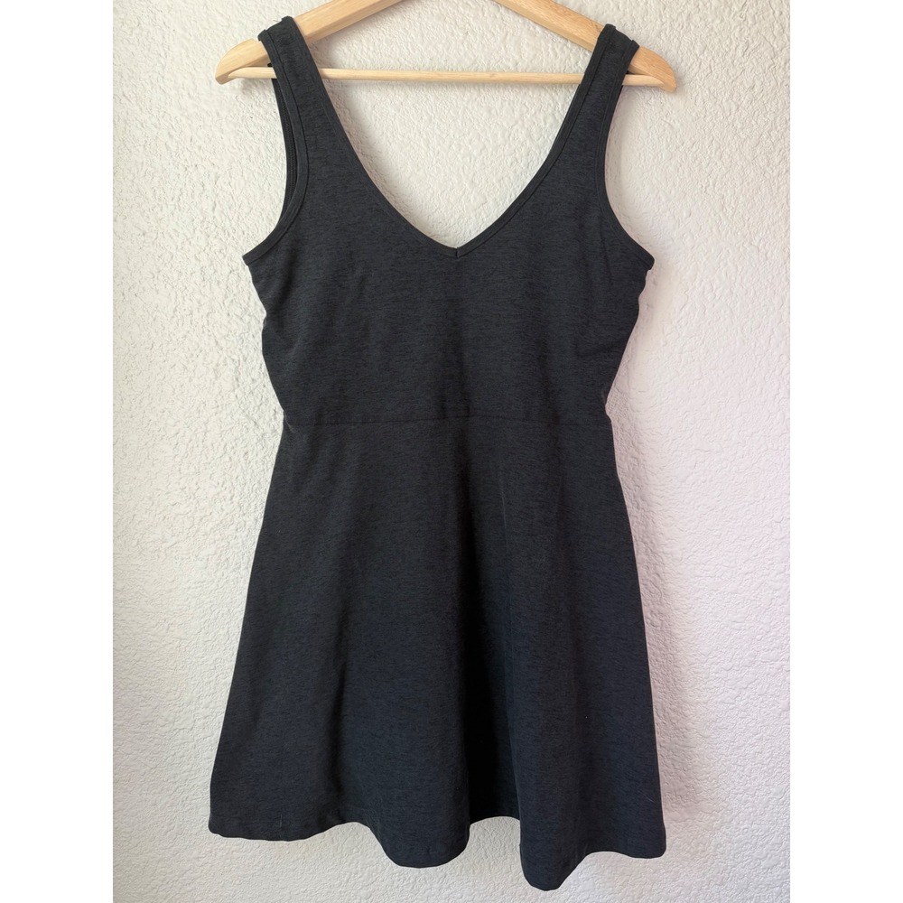 Beyond Yoga Spacedye Everyday Dress Charcoal Heather Grey V-Neck Mini Medium